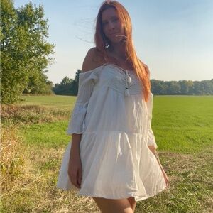 American Eagle Outfitters White Lace off the shoulder dress